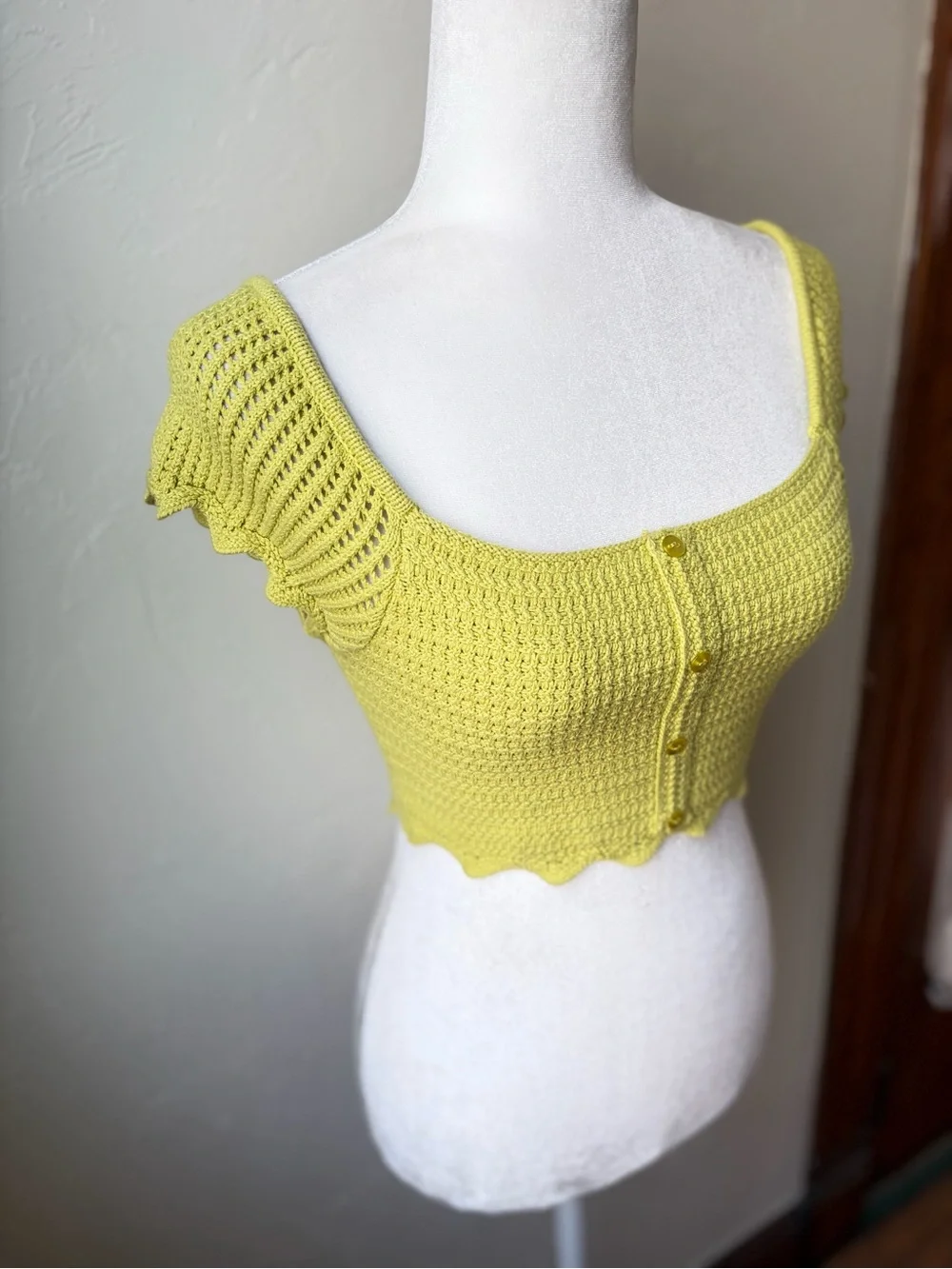 Zara Lime Green Crochet Knit Crop Top NWT Size Small